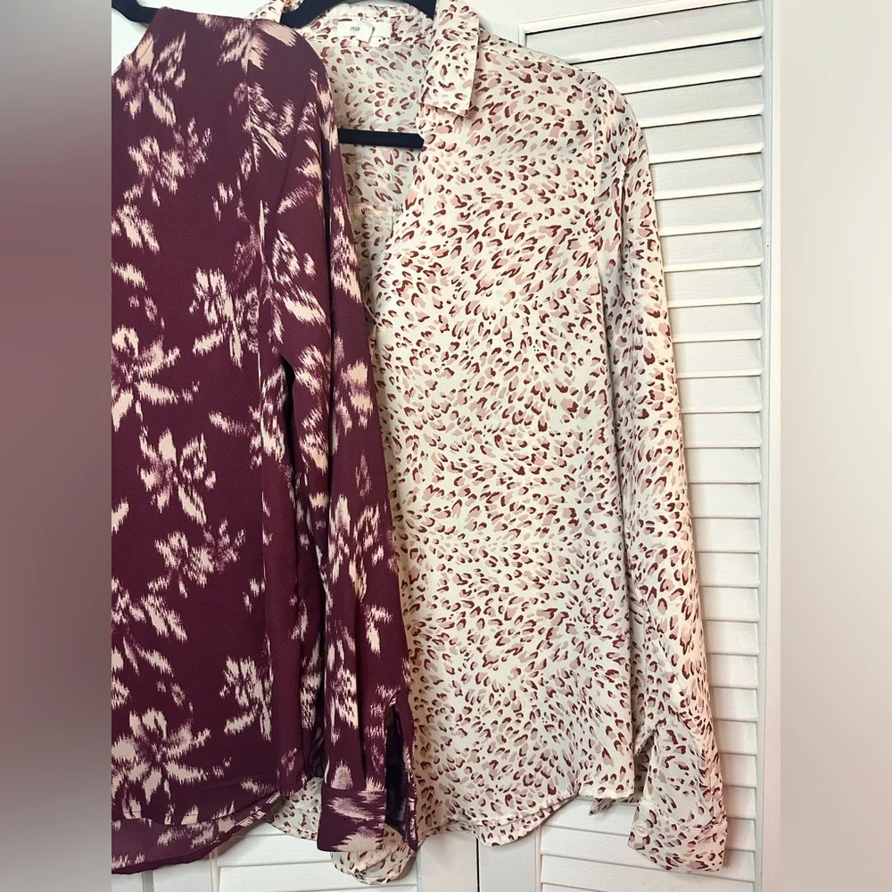 Maurices Burgundy Floral and Cream Leopard Blouses - Picture 3 of 9